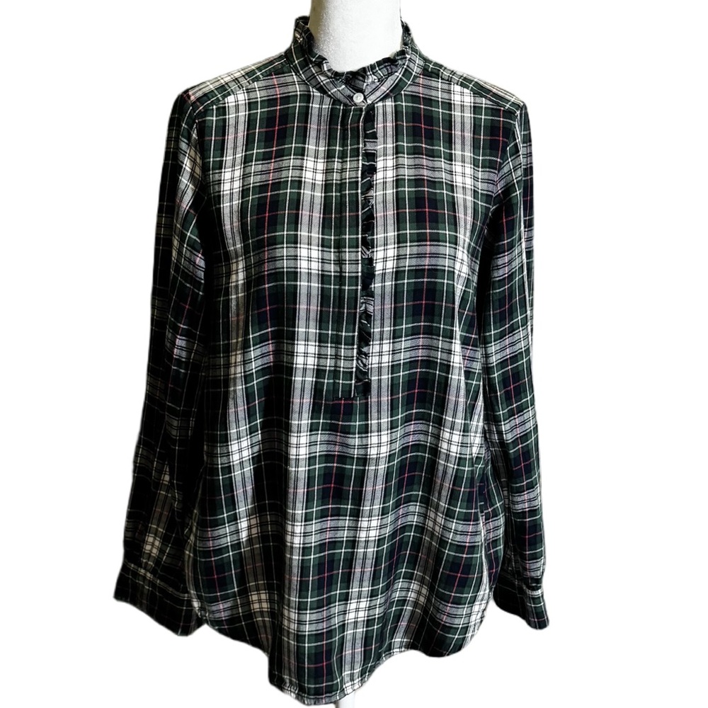 Loft Plaid Ruffle Utility Henley Blouse - Picture 3 of 4